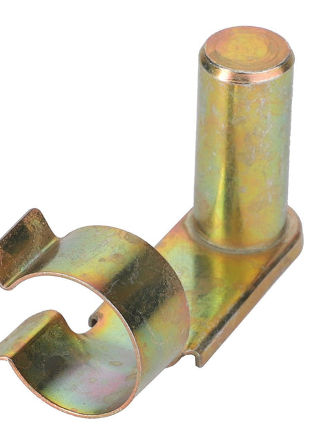 The AGCO | PIN - D45904800 is a brass-colored metal clip that features a cylindrical post and a curved, clamp-like opening. No additional product description information is available at this time.