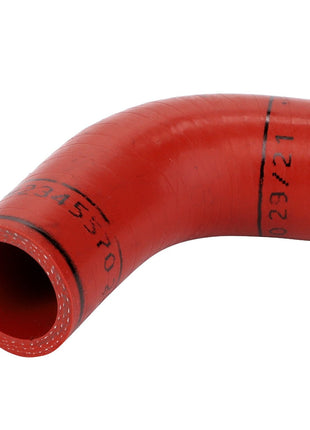 AGCO Rubber Elbow - Acw2345570, a red curved rubber hose with black markings. Currently, no product information available.