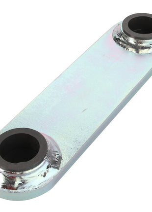 The AGCO Lever - Fel151757 is a metallic rectangular linkage featuring rounded ends and two circular holes equipped with rubber or plastic bushings.