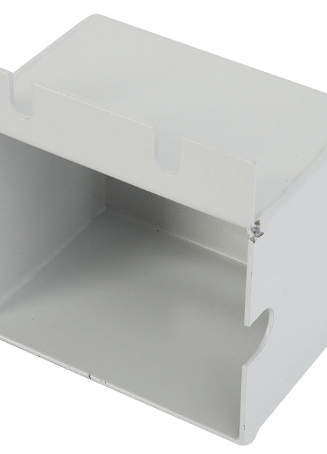 The AGCO BRACKET - D28783224, a white, rectangular, open-ended metal bracket, features cut-out sections on the top and front surfaces. No current product description information is available.