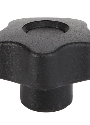 The AGCO Knob - Acw1578700 is a black plastic star knob with a cylindrical base and textured surface for grip, commonly used for tightening or loosening screws and bolts. There is no information available about its manufacturer.