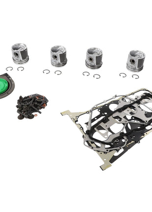 No current product description is available, but the AGCO Kit, Eng. Overhaul - Acp0234150 includes pistons, gaskets, o-rings, a green gasket seal, and additional components arranged on a white background.