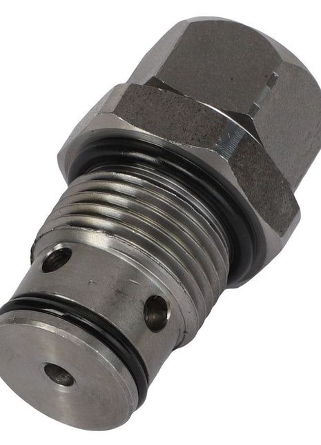 Introducing the AGCO | PRESSURE VALVE - AL521260: a metal hydraulic pressure relief valve featuring threaded ends and O-rings, brought to you by the trusted brand AGCO.