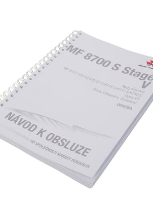 AGCO's spiral-bound operator's manual, Act005100C, for the MF 8700 S Stage V, includes operational information in Czech and features the Massey Ferguson logo on the cover. No current product description available.