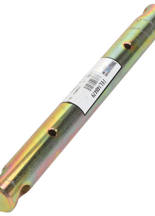 The AGCO Bolt - Fel140479 is a cylindrical metal rod that features multiple holes along its length and comes with a barcode label affixed to its surface. Unfortunately, there is currently no detailed product description available for this item.