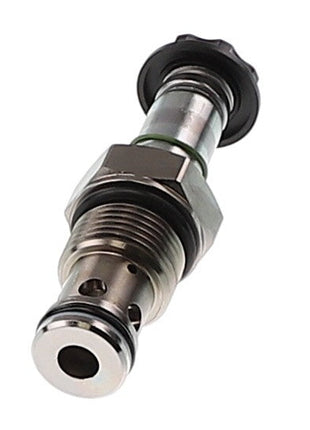 A close-up of the AGCO | Coil - Acw8635810, a metallic hydraulic valve cartridge featuring visible threads, seals, and ports, designed for use in fluid control systems. No current product description information is available.