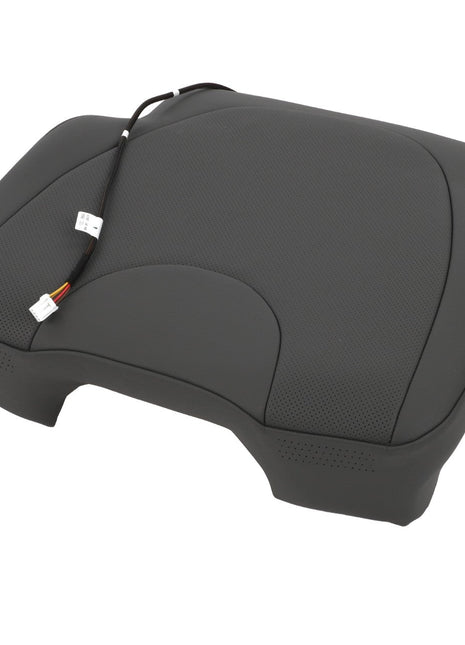 Product Description: The AGCO | Cushion - Acp0214300 is a high-quality black cushioned car seat component. It features attached wiring that extends outward from the seat, terminating in two white connectors. This product, made by the reputable brand AGCO, ensures reliable performance and comfort.
