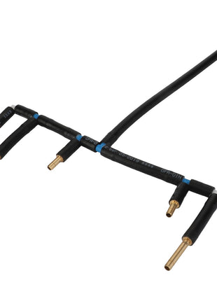 The AGCO Hydr. Hose - Acx288487A is a black automotive brake pipe assembly featuring four metal tube extensions and a connecting nut at one end.