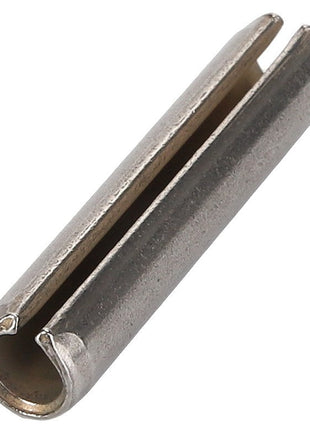 A close-up image of an AGCO SPRING PIN - CH183-5008 with a split down its length. The pin appears cylindrical and hollow.