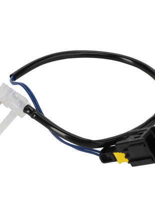 The AGCO Sensor - S120Pf255808A is a black automotive sensor featuring a pointed metal probe on one end and a black plastic connector with a yellow tab on the other, connected by a blue and black wire loop. No product description available.