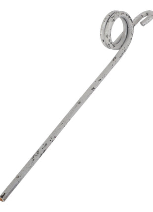 The AGCO | TOOTH - CD1145 metal shepherd's hook features a circular design near the top, a hook end, and is white with black speckles.