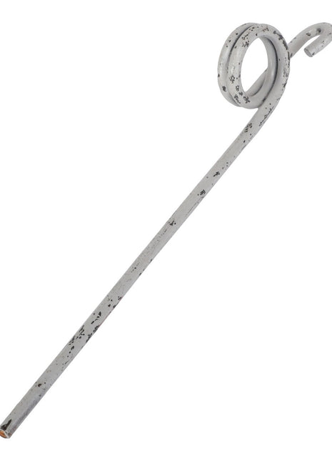 The AGCO | TOOTH - CD1145 metal shepherd's hook features a circular design near the top, a hook end, and is white with black speckles.