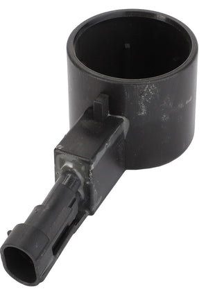 The AGCO | SENSOR - D28782590 by AGCO is a black plastic automotive sensor component featuring cylindrical and rectangular sections.