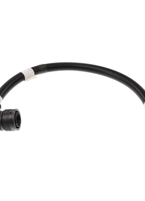 The AGCO Auto-Guide Wire Harness - Acx2920620 is a black flexible cable equipped with both circular and rectangular connectors at each end. It features a corrugated sleeve for added protection. Currently, no additional product description information is available.