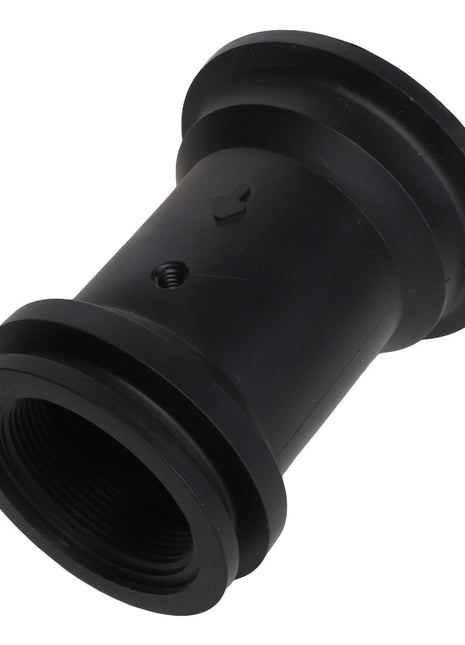 The AGCO | OUTLET - AG059106 is a black cylindrical threaded pipe fitting featuring flanges on both ends. Product description details are currently unavailable.