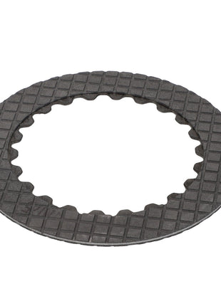 Top view of an AGCO | BRAKE DISC - 0.008.9947.2 with a textured surface and a jagged inner edge. For any product questions or ordering inquiries, please reach out to our support team at AGCO.