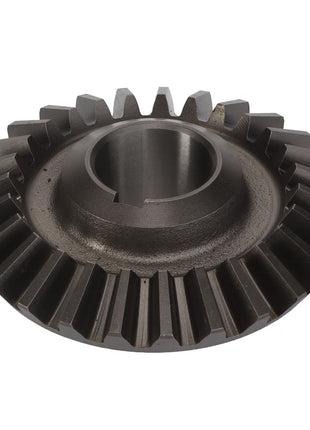 No current product description available for the AGCO | Sprocket - La300132234, a black bevel gear with angled teeth and a central hole, typically used in machinery to change the direction of a shaft's rotation.