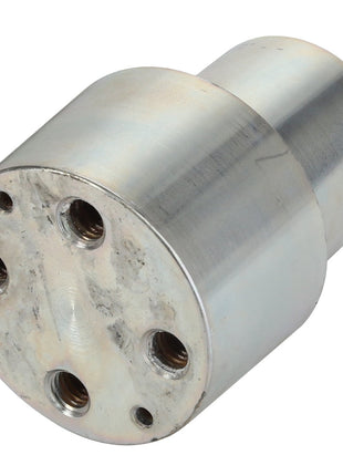 The AGCO Pin - Acw4013980 by AGCO is a cylindrical metal component featuring two layers and four threaded holes on one end. Its surface appears polished with some signs of wear. No current product description information is available.