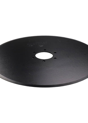 The AGCO Outer Feeler Disc - Acx2976670 is a black circular metal disc featuring a central hole along with smaller holes arranged around it.