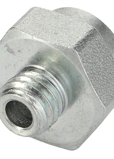 The AGCO Adapter - Acw0824980 is a hexagonal, metallic nut featuring visible internal threading. Please note that no additional product description information is currently available.