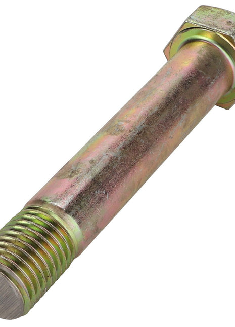 No current product description is available for the AGCO Bolt - Acp0149190. This hex bolt features threading at one end and a hexagonal head at the other. Made by AGCO, it is constructed from metal with a slightly tarnished finish, providing durability and a rustic appearance.