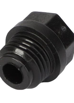 Introducing the AGCO | Plug - Ag000747, a black plastic threaded plug featuring a hexagonal head and a central hole.