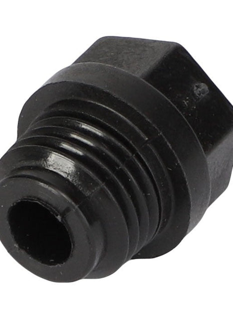 Introducing the AGCO | Plug - Ag000747, a black plastic threaded plug featuring a hexagonal head and a central hole.