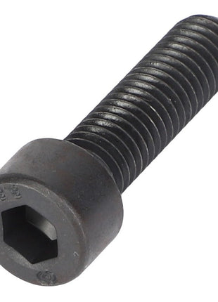 The AGCO SOCKET HEAD BOLT - 0902-10-26-00 by AGCO is a black hex socket head cap screw featuring a threaded body and a hexagonal socket designed for tightening with an Allen key. No current product description information has been overlooked in this concise summary.