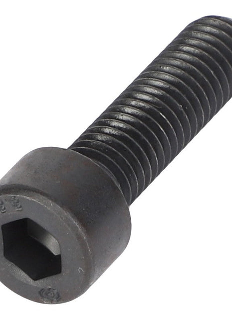 The AGCO SOCKET HEAD BOLT - 0902-10-26-00 by AGCO is a black hex socket head cap screw featuring a threaded body and a hexagonal socket designed for tightening with an Allen key. No current product description information has been overlooked in this concise summary.