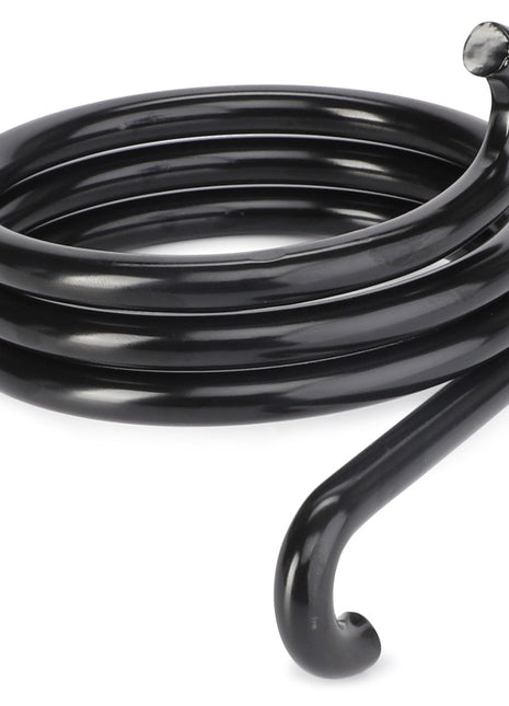 The AGCO Spring - F334700031020 is a black metal tube with one extended end, resembling a tightly wound spring or pipe.