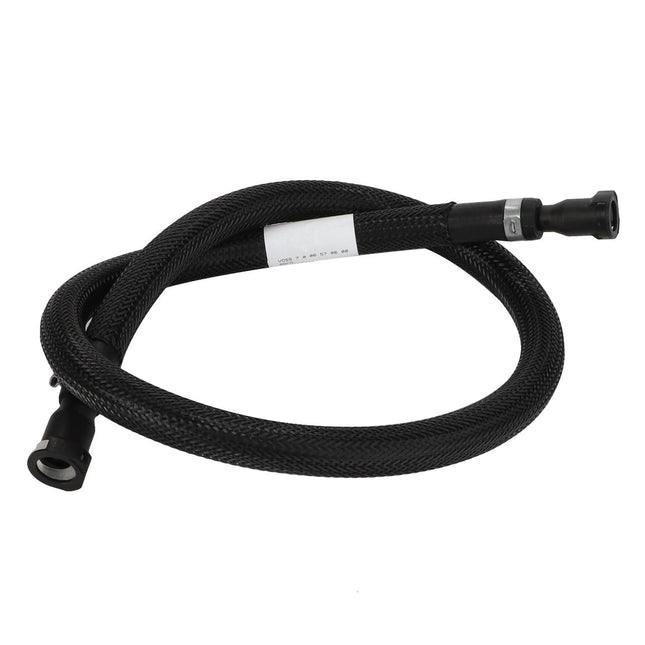 The AGCO | Fuel Hose - Acw4052320 by AGCO is a coiled black braided hose with connectors on both ends, designed for exceptional durability and flexibility.