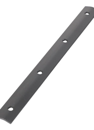 The AGCO Seal Retainer - Acw4180830, a long, narrow black metal strip with four evenly spaced holes, is currently listed without any product description information available.