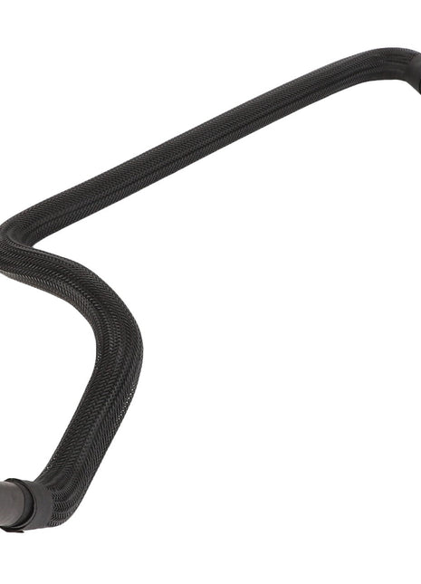 The AGCO | Hose - Acw021197A, a black, flexible hose with a textured surface and connectors at both ends, is designed for fluid or air transport in mechanical systems.