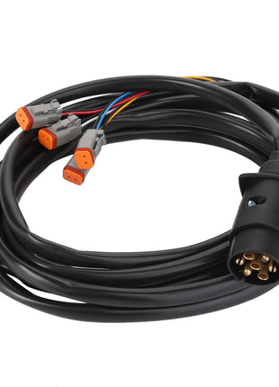 The AGCO | CABLE - AL60003943 from AGCO is a coiled electrical cable that features a multi-pin connector on one end and multiple smaller connectors on the other end. Product description information is currently unavailable.