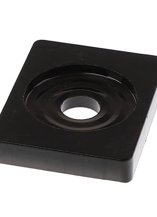 The AGCO | Spring Retainer Plate - Acp0013170 is a black, square rubber foot featuring a central hole for mounting. This slightly elevated component includes a circular indentation around the hole for added functionality. While there is no current product description available, it stands out as a simple yet effective solution.
