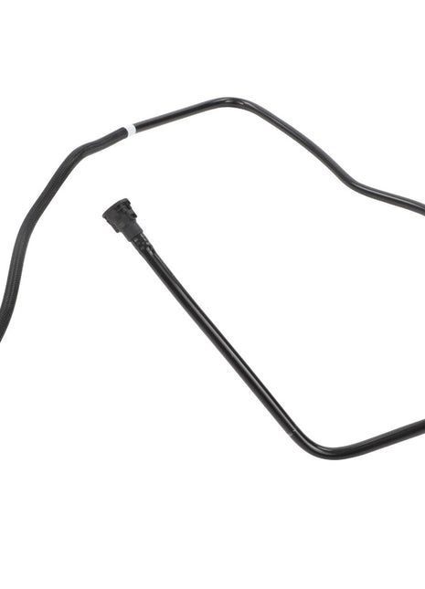 A sleek, curved black automotive brake line, AGCO | Tube - Acw0025600, with connectors at both ends by AGCO.