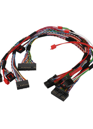 No product description available for the AGCO | Harness Kit - F293810460170, a multi-colored wiring harness with multiple connectors and pins, used for connecting electronic components.