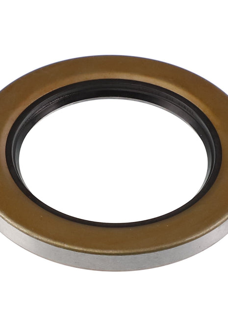 The AGCO | Seal - Acp0009500, a high-performance metal and rubber circular oil seal commonly used in automotive or machinery applications, is showcased against a pristine white background.