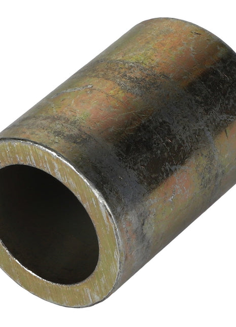 The AGCO | Plated Spacer - BD5600 is a compact, cylindrical metal tube featuring a rough, weathered surface and a hollow interior. Its exterior exhibits signs of wear and discoloration, indicative of prolonged use. Detailed product description information is currently unavailable.