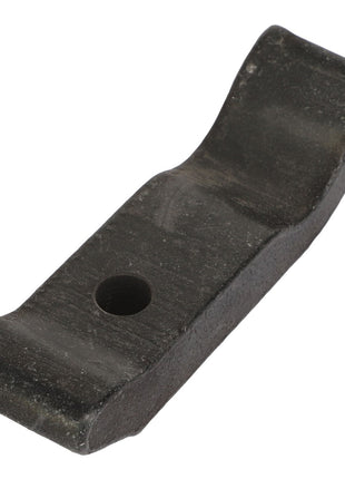 The AGCO SUPPORT - AL10357983 is a black, slightly curved metal bracket featuring a central circular hole.