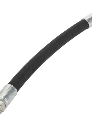 The AGCO | Hose - Acw0173310 is a black flexible hose featuring metal fittings on both ends, designed for connecting various piping systems. Note: No current product description available.