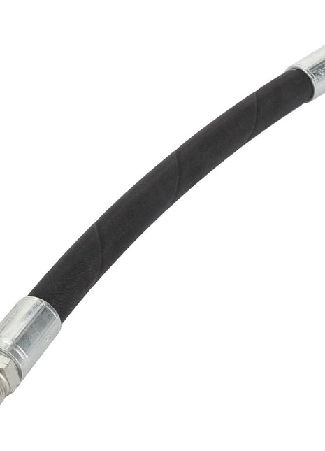 The AGCO | Hose - Acw0173310 is a black flexible hose featuring metal fittings on both ends, designed for connecting various piping systems. Note: No current product description available.