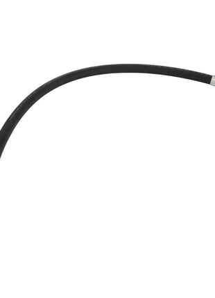 The AGCO Hose - Acw0280870 is a flexible black hydraulic hose with metal fittings on both ends, curved into a half-circle shape.