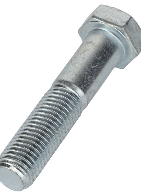 A detailed view of the AGCO HEX CAP SCREW - AL5002158 reveals its metallic structure, which includes both threaded and smooth sections, and is topped with a prominent hexagonal head.