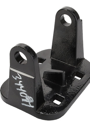 The AGCO Carrier - Acp0040940 is a black metal bracket featuring four square holes and two vertical tabs, each with a circular hole. The number 344081 is marked on one tab. Currently, there is no detailed product description available.