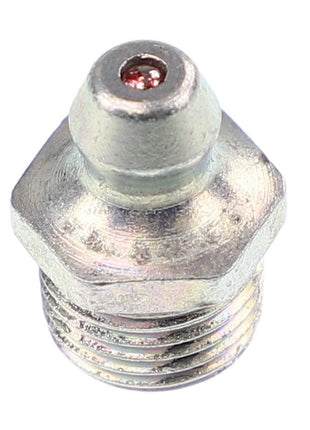 Introducing the AGCO | Wing, Left Hand - Acp0010980 from AGCO, a versatile metal grease fitting featuring a hexagonal base and threaded end, perfect for various mechanical applications.