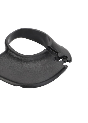 An AGCO | REST - AG638972 black plastic guard featuring an attached securing mechanism is positioned next to a detached small screw against a white background. Product description details are currently unavailable.