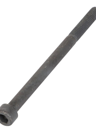 The AGCO | SCREW - AL5004946 is a long, black hex socket cap screw featuring a threaded end and a cylindrical shaft. No current product description information is available for this item.