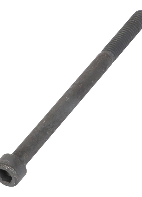 The AGCO | SCREW - AL5004946 is a long, black hex socket cap screw featuring a threaded end and a cylindrical shaft. No current product description information is available for this item.