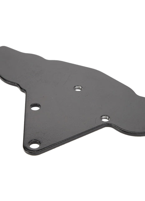 The AGCO Bracket - AL5034122 is a flat, irregularly-shaped black metal bracket featuring three holes of varying sizes. No current product description is available for this item.